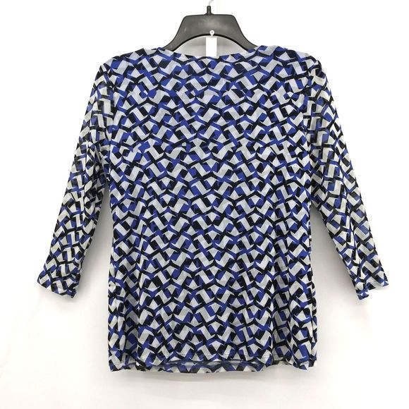 Alfani Blouse Womens PM Blue 3/4 Sleeve Round Neck Pullover Top - Picture 2 of 6